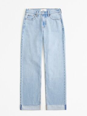 NWT! Abercrombie & Fitch Low Rise Baggy Jean Light Double Cuff 33 SHORT